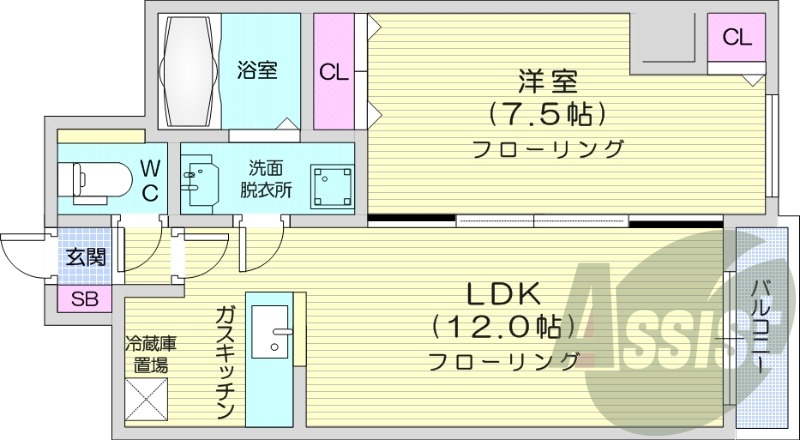 1LDK、宅配ボックス、灯油暖房、クローゼット