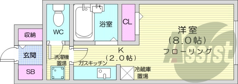 1K、バストイレ別、オートロック、シューズボックス
