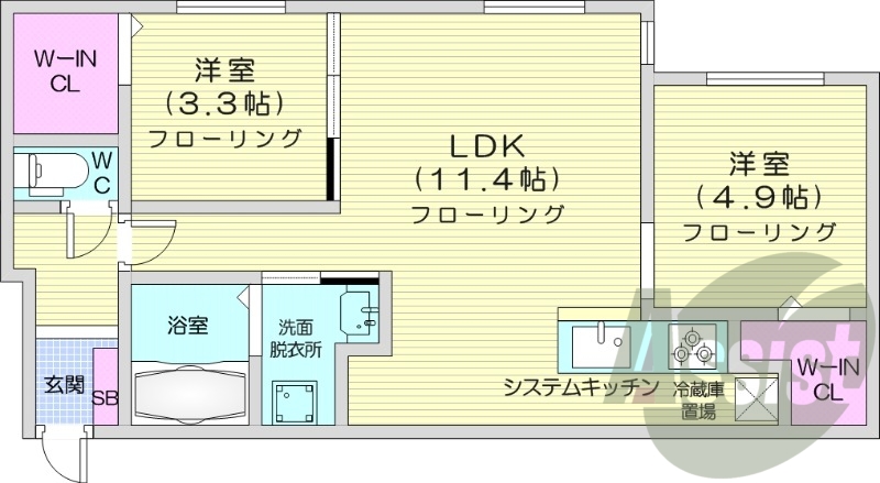 2ＬＤＫ、エアコン、都市ガス、システムキッチン
