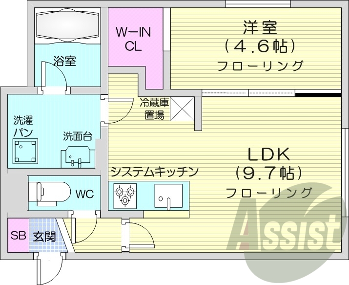 1LDK、システムキッチン、エアコン、独立洗面台