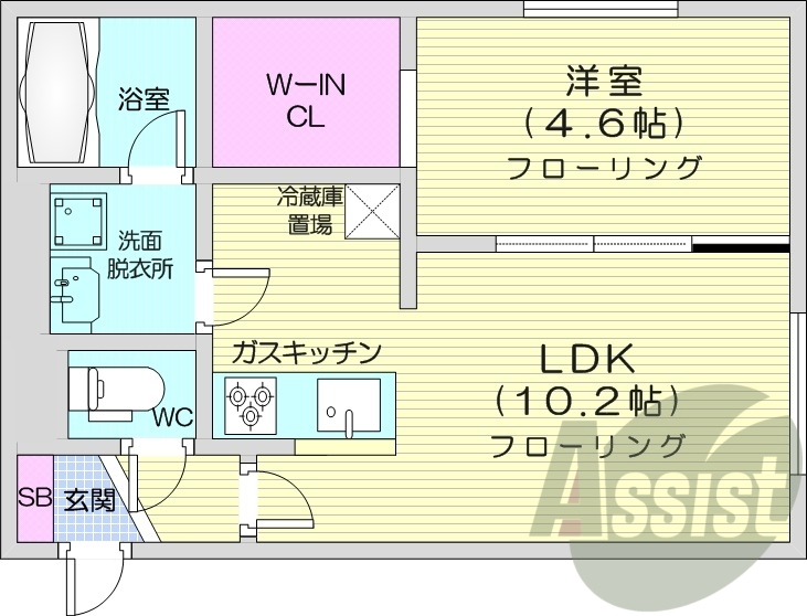 1LDK、システムキッチン、エアコン、独立洗面台
