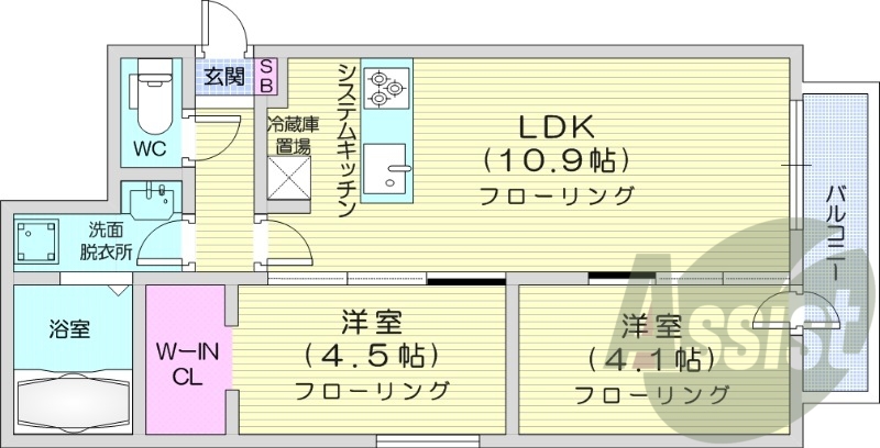 2LDK、エアコン、都市ガス、ウォークインクローゼット