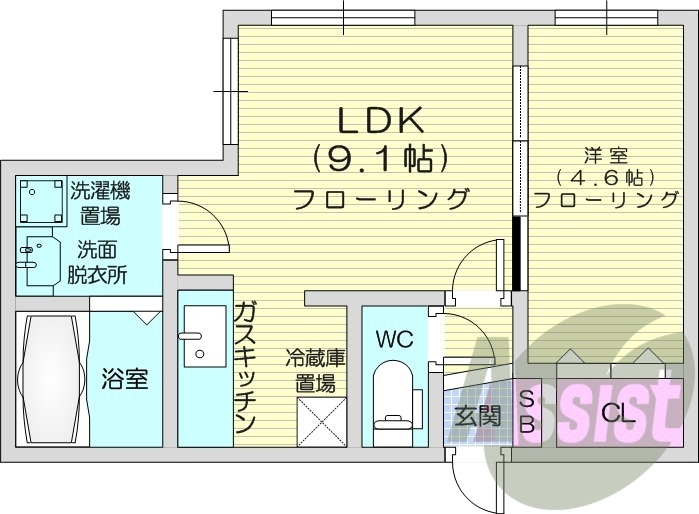 1LDK、都市ガス、エアコン、ネット無料