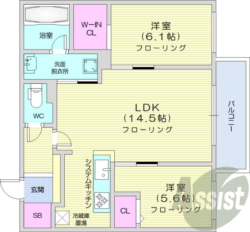 2LDK、エアコン、ペット可、システムキッチン