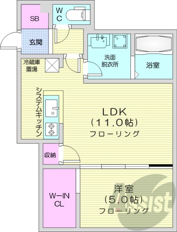 1LDK、エアコン、ペット可、システムキッチン