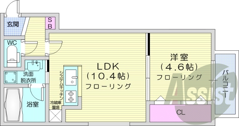 1LDK、エアコン、都市ガス、ウォークインクローゼット