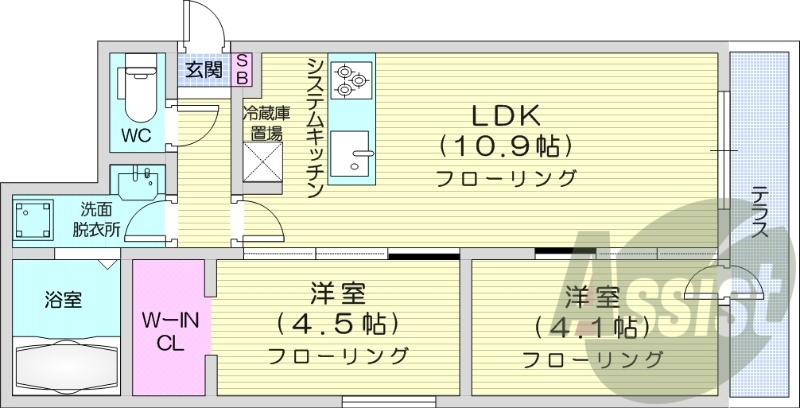 2LDK、エアコン、都市ガス、ウォークインクローゼット