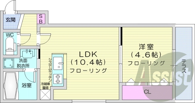 1LDK、エアコン、都市ガス、ウォークインクローゼット