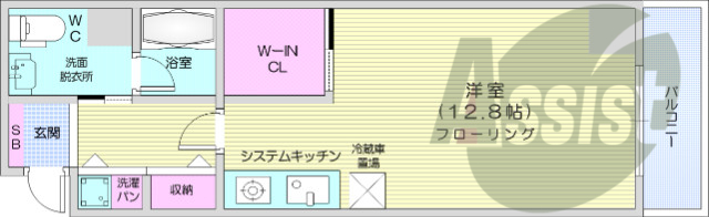 1K、エアコン、シャワートイレ、洗面化粧台