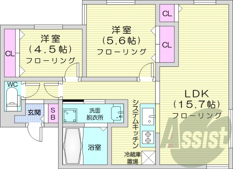 2LDK、エアコン、ガスリミット採用、オートロック