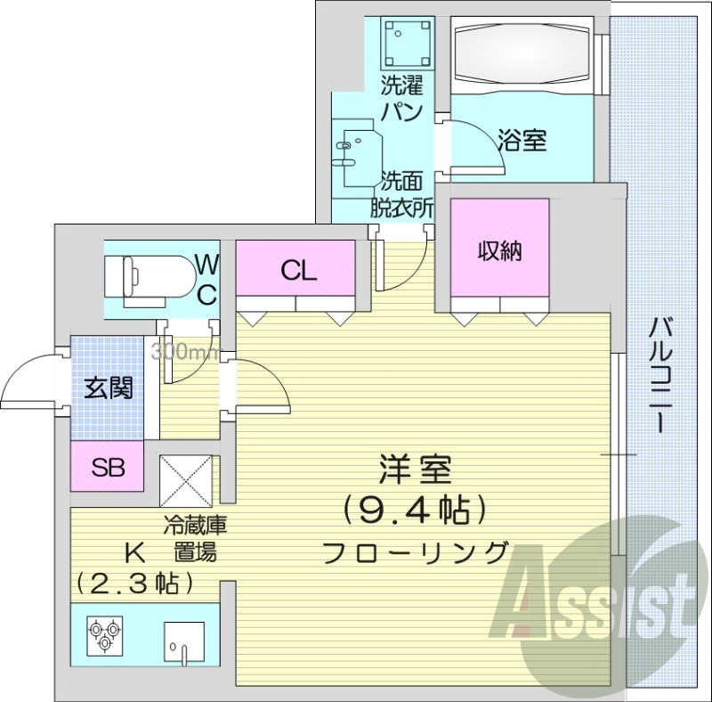 1K、クローゼット、システムキッチン、ウォシュレット