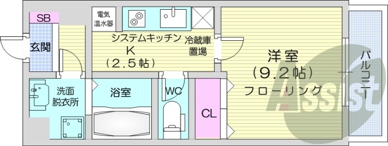1K、オートロック、オール電化、角部屋、独立洗面所