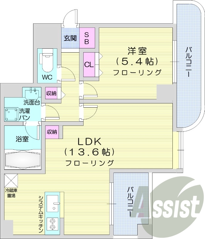 1LDK、エアコン、灯油暖房、バルコニー