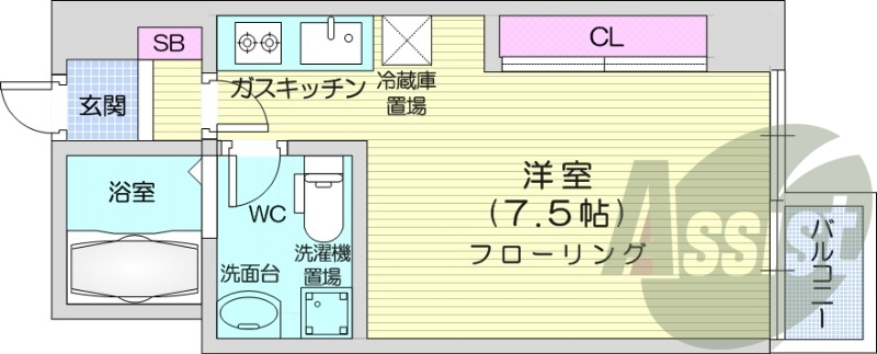 １R、バストイレ別、システムキッチン、TVインターホン