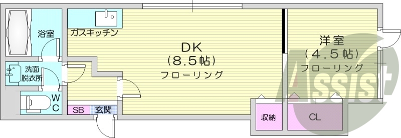 1DK、浴室乾燥機、ネット無料、シャワートイレ