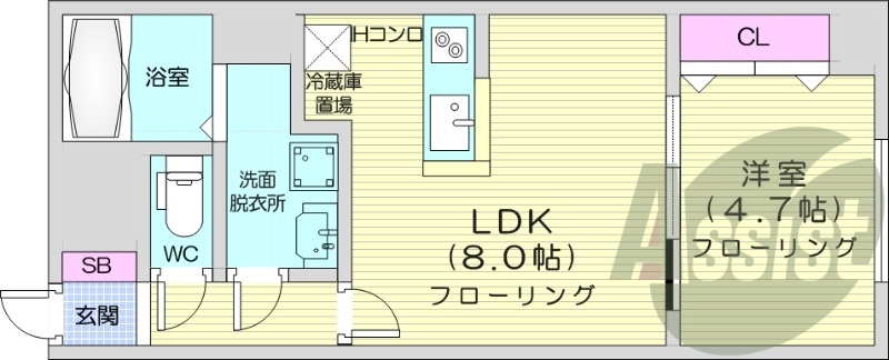 1LDK、オール電化、床暖房、シャンプードレッサー