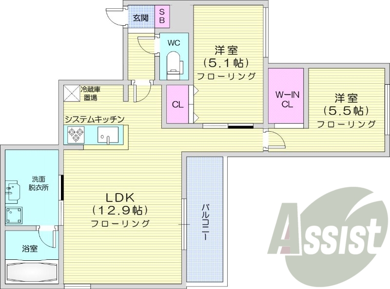 2LDK、エアコン、ペット可、システムキッチン