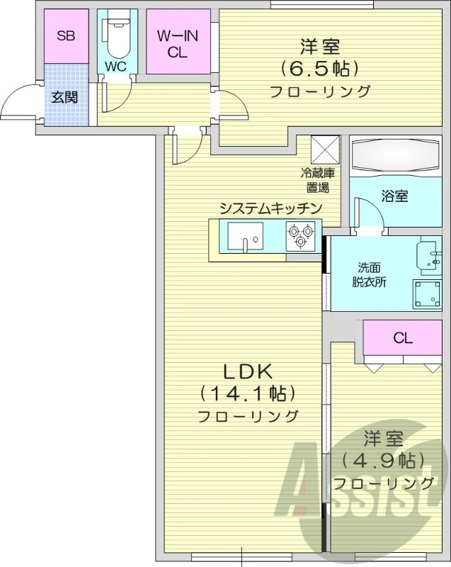 2LDK、エアコン、ペット可、システムキッチン