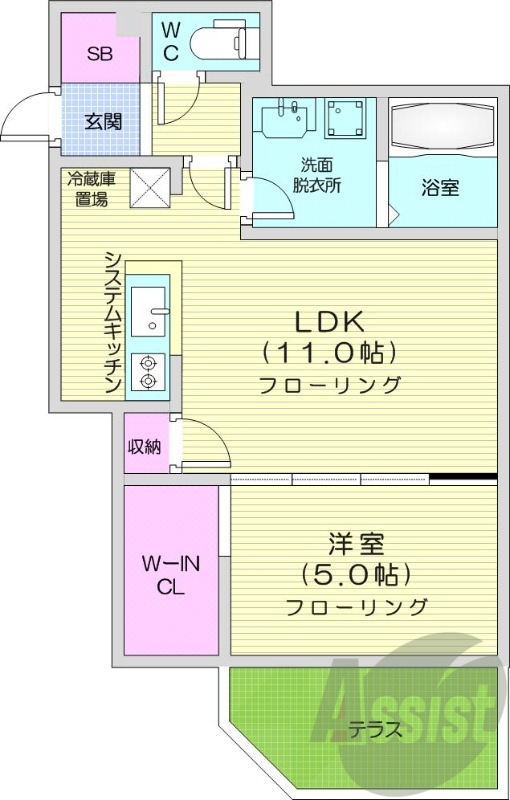 1LDK、エアコン、ペット可、システムキッチン