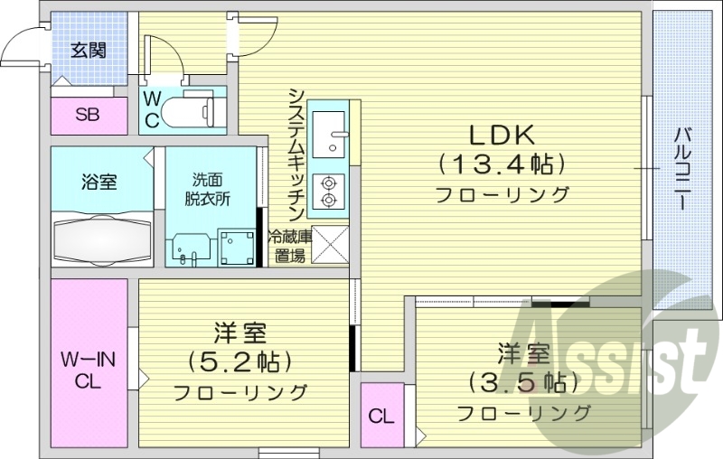 2LDK、エアコン、ペット可、システムキッチン