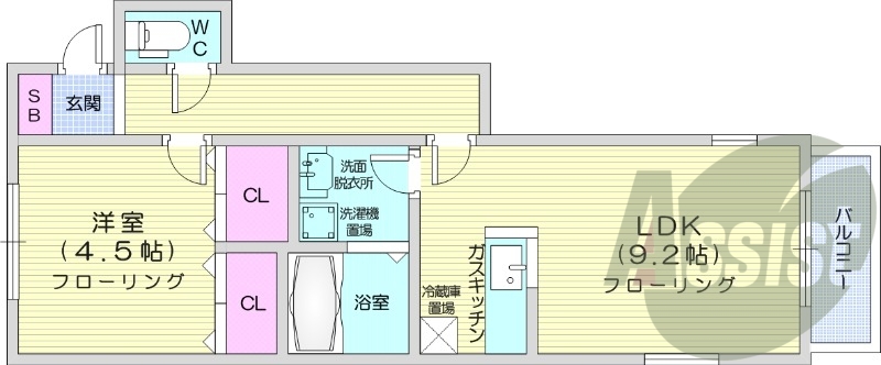 1LDK、オートロック、都市ガス、光ファイバー