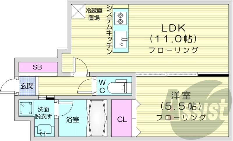 1LDK、システムキッチン、エアコン、追い焚き