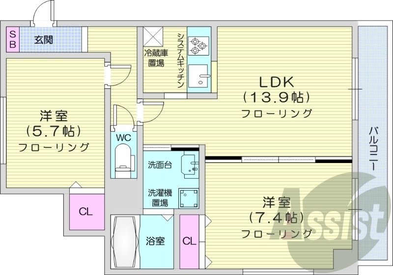2LDK、エアコン、システムキッチン、灯油暖房