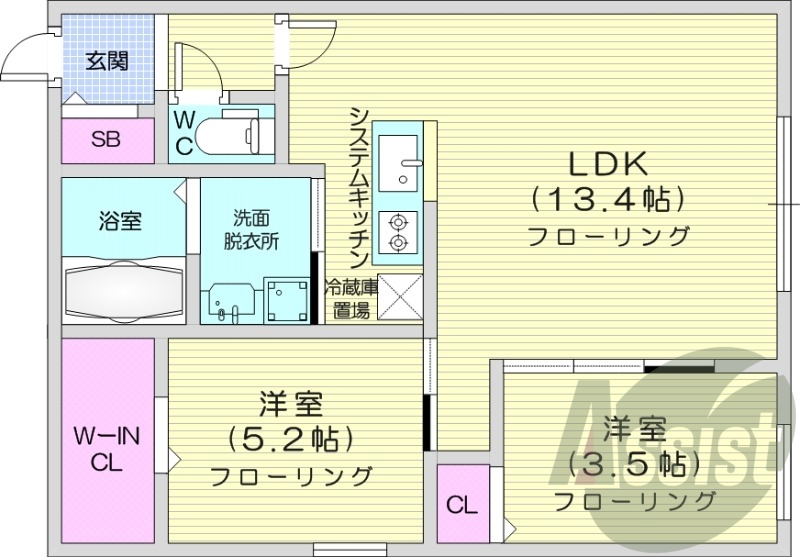 2LDK、エアコン、ペット可、システムキッチン