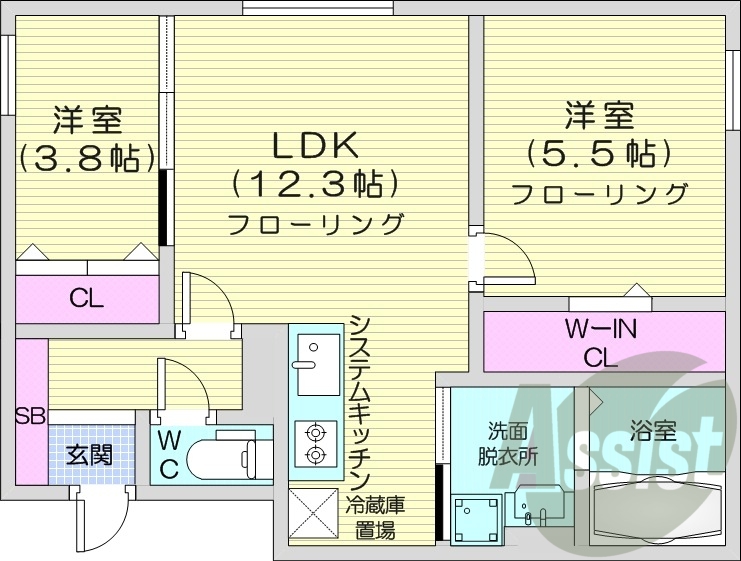 2LDK、エアコン、ペット可、システムキッチン