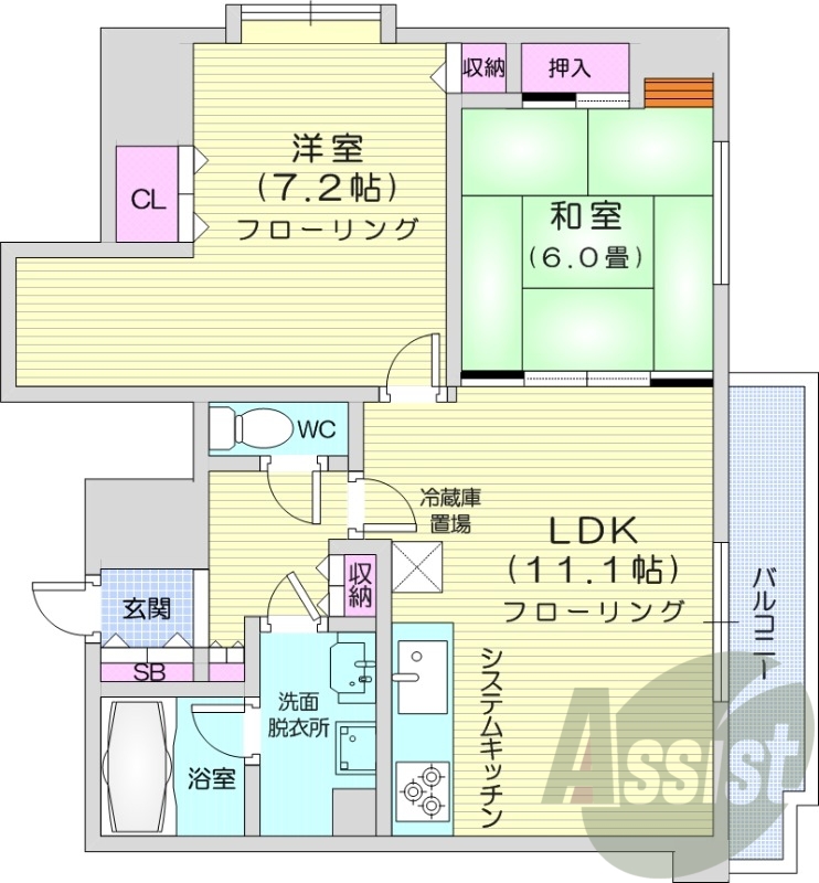 2LDK、収納、宅配BOX、灯油暖房、