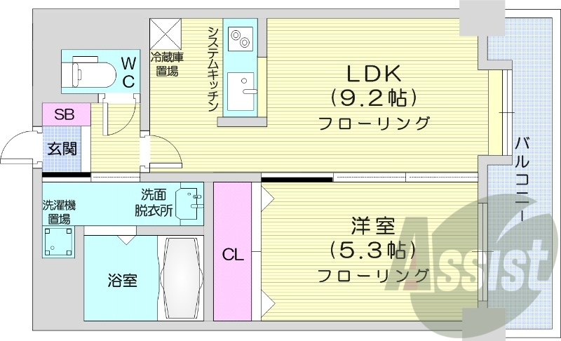 1LDK、オール電化、独立洗面台、ネット無料