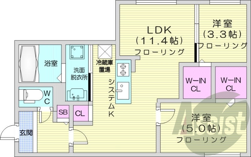 2LDK、都市ガス、エアコン、ネット無料、エレベーター
