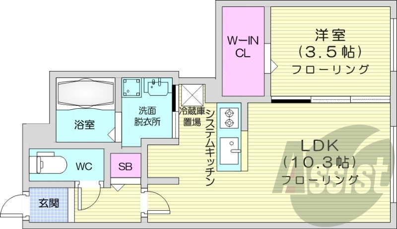 1LDK、都市ガス、エアコン、ネット無料、エレベーター