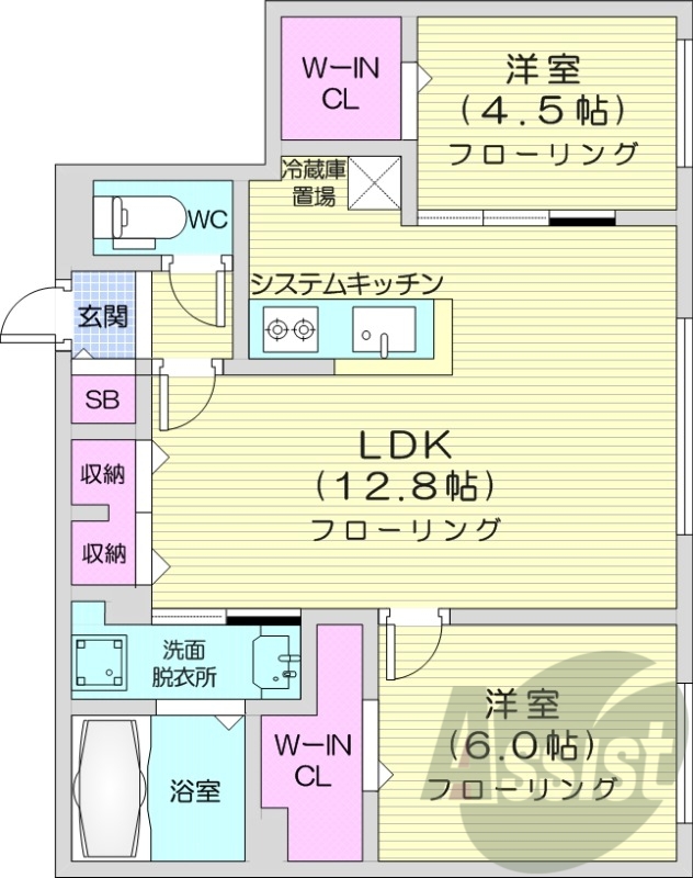 2LDK、都市ガス、エアコン、ネット無料、エレベーター