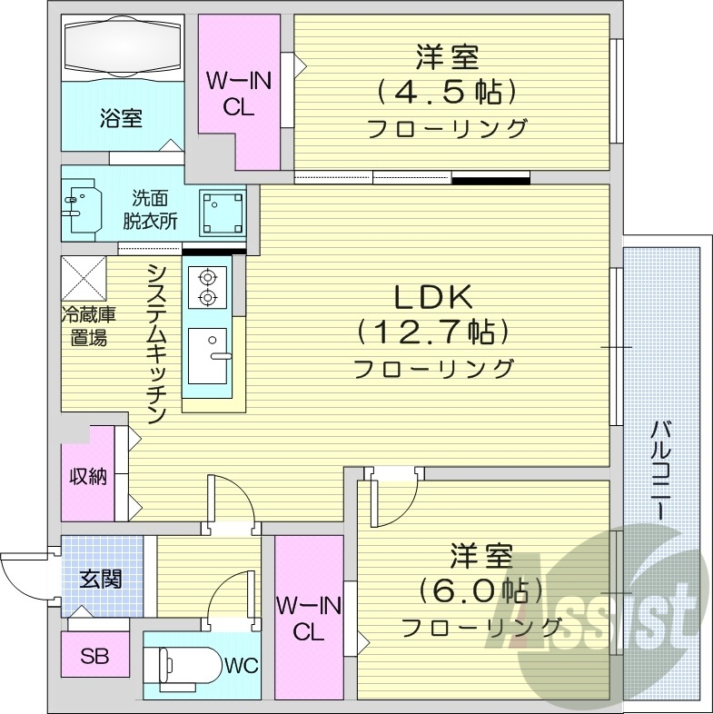2LDK、都市ガス、エアコン、ネット無料、エレベーター