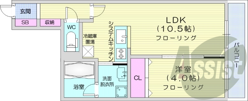 1LDK、エアコン、都市ガス、ペット飼育可能