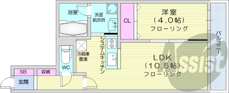 1LDK、エアコン、都市ガス、ペット飼育可能