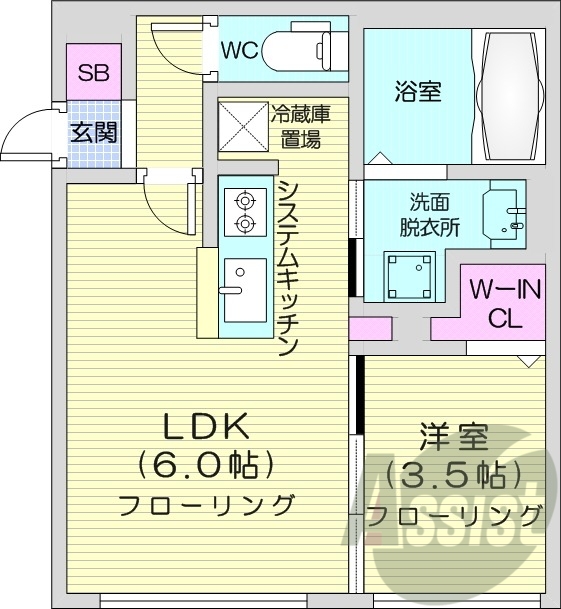 1LDK、エアコン、都市ガス、ネット無料