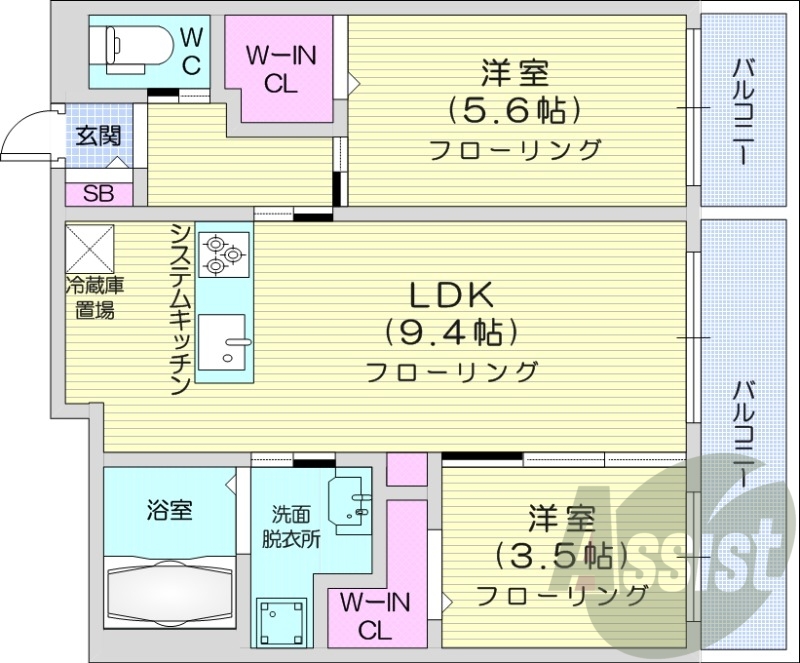 2LDK、エアコン、都市ガス、ネット無料