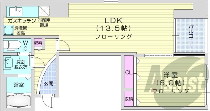 1LDK、角部屋、オートロック、ガスリミット
