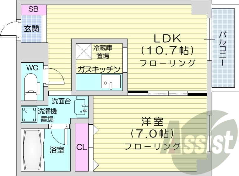 1LDK、灯油FF暖房、クローゼット、独立洗面台