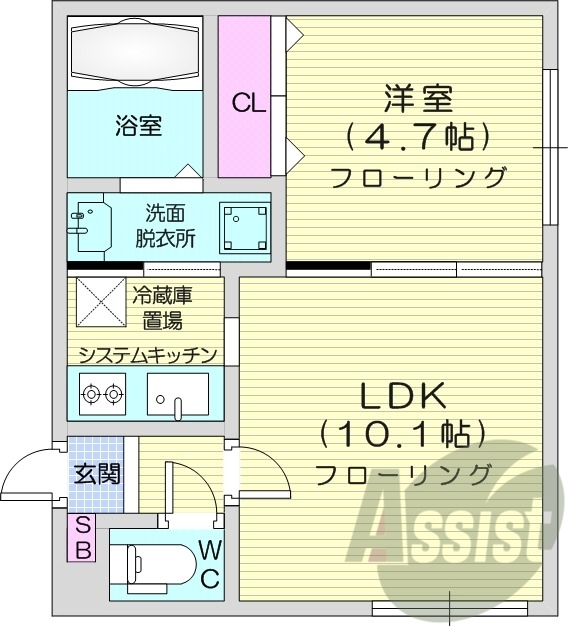 1LDK、エアコン、システムキッチン、ネット無料
