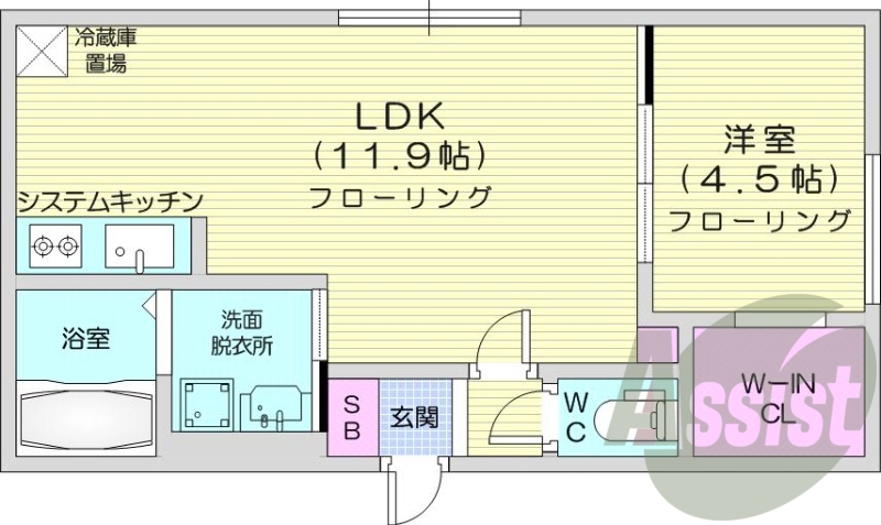 1LDK、エアコン、システムキッチン、ネット無料
