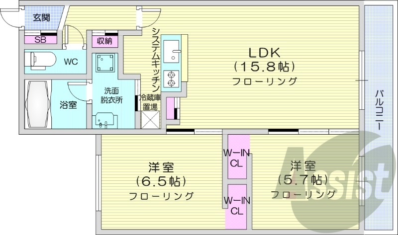 2LDK、エアコン、都市ガス、ペット飼育可能