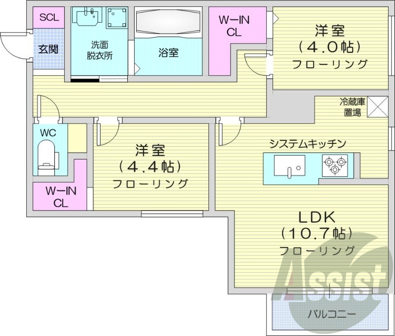 2LDK、エアコン、都市ガス、ペット飼育可能