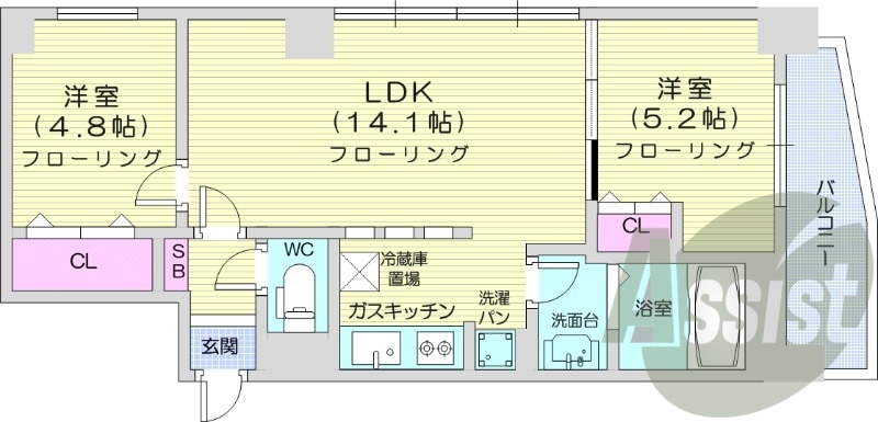 2LDK、エアコン、ペット可、オートロック