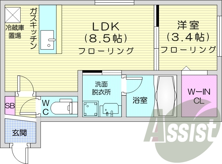 1LDK、エアコン、オートロック、独立洗面台