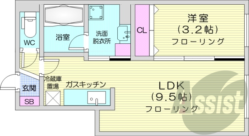 1LDK、エアコン、オートロック、独立洗面台