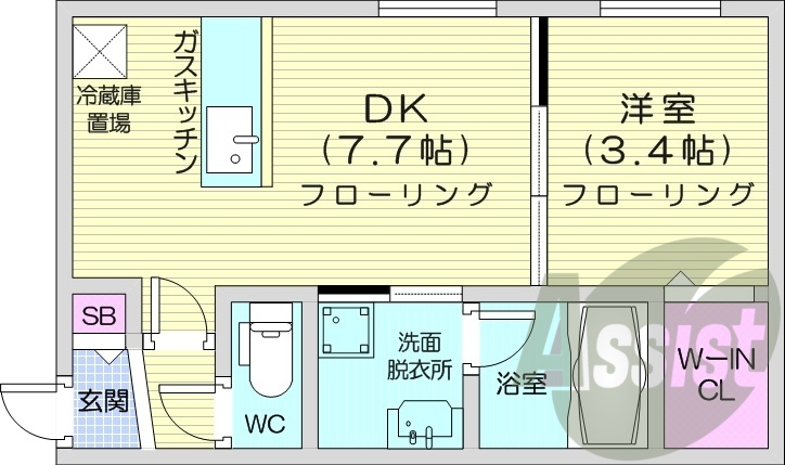1LDK、エアコン、オートロック、独立洗面台