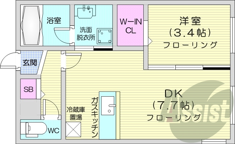 1LDK、エアコン、オートロック、独立洗面台